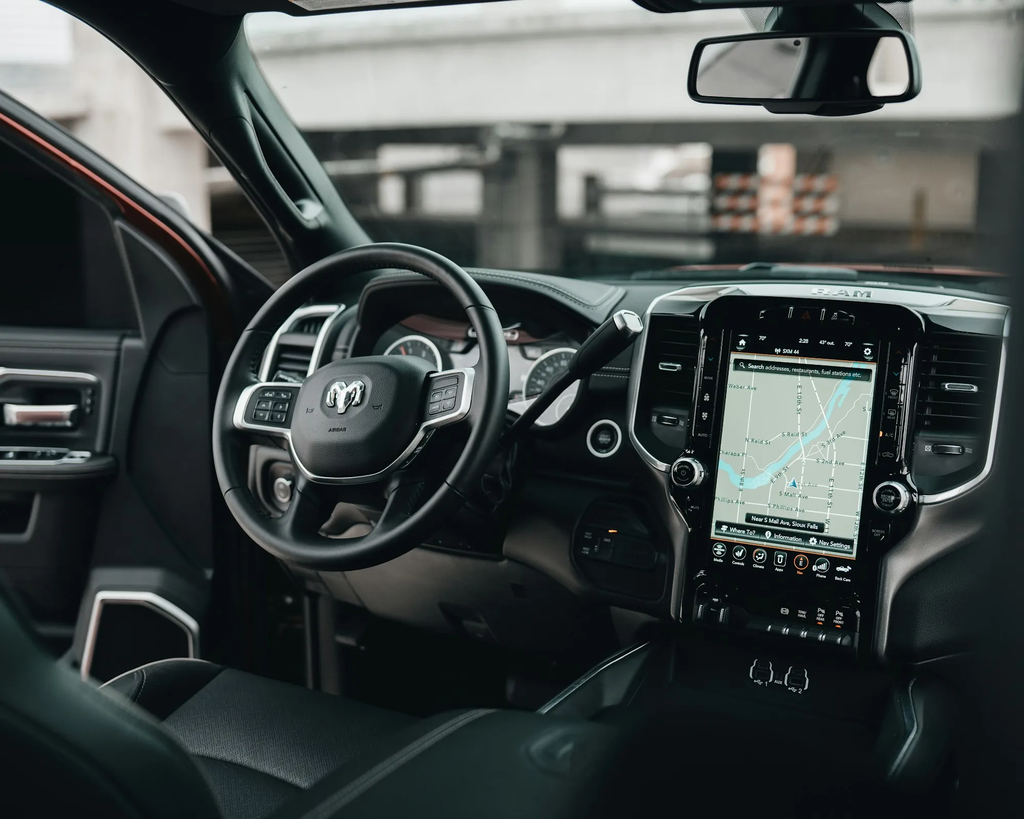 Modern truck dashboard with a large center touchscreen